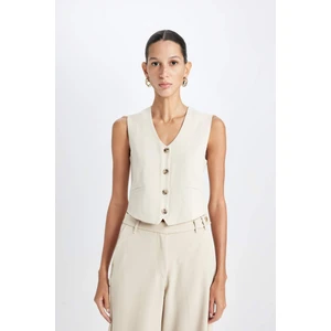 V Yaka Keten Karışımlı Blazer Yelek C3828AX24HS