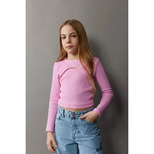 Kız Çocuk Bisiklet Yaka Fitilli Kaşkorse Uzun Kollu Tişört E0463A825SP