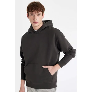 Oversize Geniş Kalıp Kapüşonlu Kanguru Cepli Basic Düz Sweatshirt A4331AX24AU