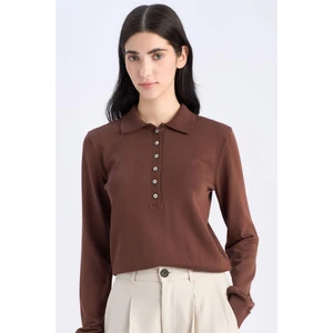 Regular Fit Polo Yaka Basic Düz Triko Kazak D6259AX25SP