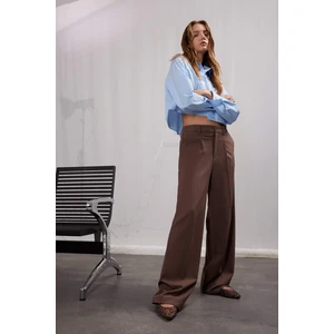 Klasik Kumaş Palazzo Pantolon Wide Leg Geniş Bol Paça Çift Cepli Yüksek Bel Standart Boy Basic Düz D4360AX25SP