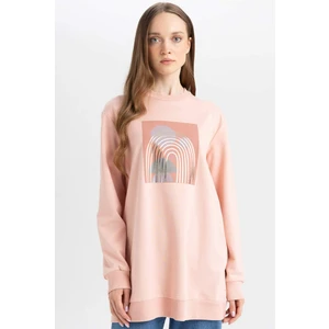 Regular Fit Bisiklet Yaka Parlak Baskılı Sweatshirt Tunik D7573AX24WN
