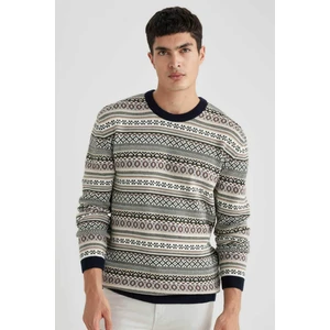 Standart Fit Normal Kesim Bisiklet Yaka Jakarlı Desenli Triko Kazak B9715AX24AU
