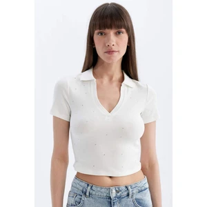Slim Fit Dar Kesim Polo Yaka Fitilli Kaşkorse Kısa Kollu Tişört D4545AX24HS