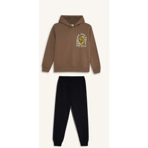 Erkek Çocuk 2'li Takım Baskılı Kapüşonlu Sweatshirt Eşofman Altı D4748A8NS