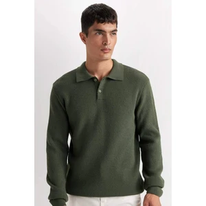 Haki Standart Fit Normal Kesim Polo Yaka Triko Kazak D3589AX24WN