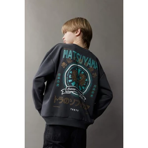 Erkek Çocuk Oversize Geniş Kalıp Bisiklet Yaka Sırt Baskılı Sweatshirt D8497A825SP