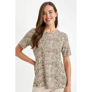 Regular Fit Bisiklet Yaka Leopar Desenli Kısa Kollu Tişört D5758AX24HS