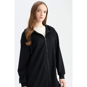 Relax Fit Kapüşonlu Basic Düz Fermuarlı Tunik Sweatshirt E4620AX25SP