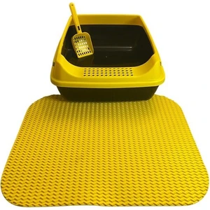 Kedi Bakım Seti (Sarı) – Açık Tuvalet+Paspas+Mama Kabı+Kürek