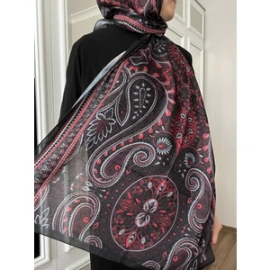 Etnik Desen Soft Pamuk Şal Kırmızı Siyah Renk