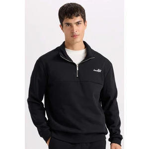 Relax Fit Fermuarlı Dik Yaka Baskılı Kalın Sweatshirt D2164AX24AU