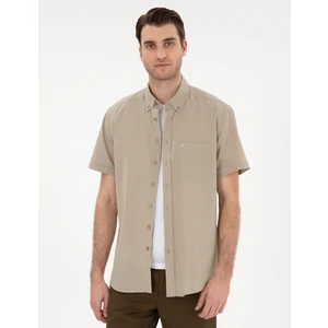 Pierre Cardin Erkek Haki Keten Karışımlı Regular Fit Kısa Kollu Gömlek 50303418-VR027