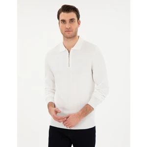 Pierre Cardin Erkek Ekru Regular Fit Fermuarlı Polo Yaka Triko Kazak 50296453-VR019