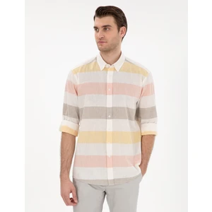 Pierre Cardin Erkek Haki Keten Karışımlı Regular Fit Uzun Kollu Gömlek 50303448-VR027