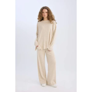 Relax Fit 2'li Takım Triko Bisiklet Yaka Kazak Geniş Paça Pantolon D5232AXNS