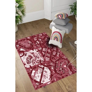 Napoli Home Dijital Baskılı Çizgi Film Yol Desenli Yıkanabilir Kaymaz Çocuk Odası Halısı, Çocuk-72-Kırmızı,