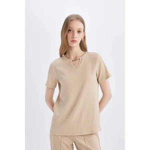 Regular Fit Bisiklet Yaka Bürümcük Kısa Kollu Tişört C1872AX24SP