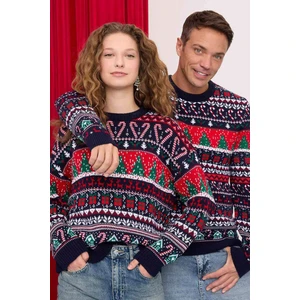 Standart Fit Yılbaşı Temalı Bisiklet Yaka Triko Kazak D5485AX24WN