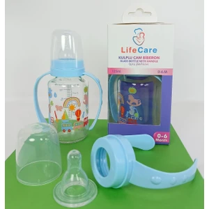 Life Care Kulplu Cam Biberon 125ML Mavi
