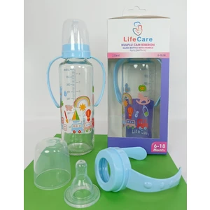 Life Care Kulplu Cam Biberon 250ML Mavi