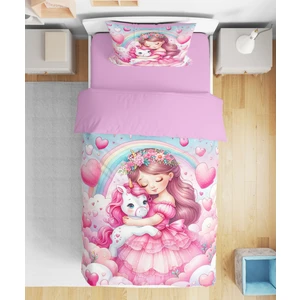 Erays Home Prenses ve Unicorn 3D Dijital Baskılı Tek Kişilik Nevresim Takımı Kız Çocuk Nevresim Takımı