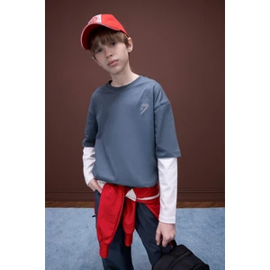 Erkek Çocuk Oversize Geniş Kalıp Bisiklet Yaka Baskılı Uzun Kollu Tişört D8488A825SP