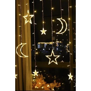 Ay Yıldız Saçak Perde LED 3.5 M LED Yılbası LED Işık 5 Mod Animasyonlu C'li