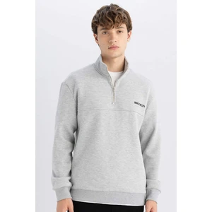 Relax Fit Fermuarlı Dik Yaka Baskılı Kalın Sweatshirt D2165AX24AU
