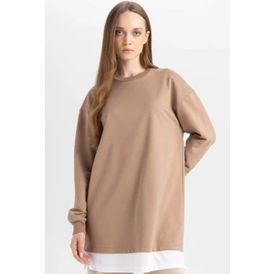 Regular Fit Bisiklet Yaka Basic Düz Etek Ucu Detaylı Sweatshirt Tunik A9527AX24WN