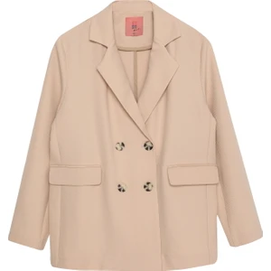 Kruvaze Yaka Çift Düğmeli Blazer Ceket Bej