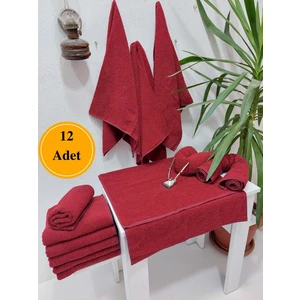 Mef Collection 12'li Bordo Pamuklu Berber Havlusu Kuaför Havlusu - 50x90 cm - Su Çekici ve Dayanıklı