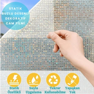 60CMX100CM Buzlu Desenli Cam Kaplama Filmi Statik Duşa Kabin Ofis Dekorasyon Folyo