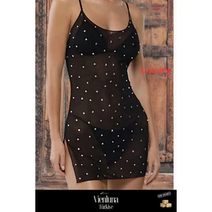 Premium Ürün Özel Kadın Lüks Erotik Seksi Çekici Transparan Tül Üstüne Taş Işlemeli Fantezi Gecelik