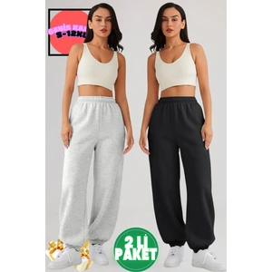 2 Li Bol Kalıp Kalın Eşofman Baggy Sweatpants Jogger