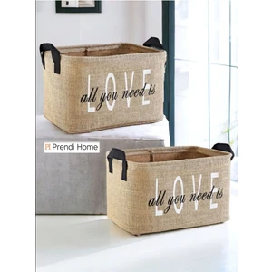 2'li Love Set Jüt, Dolap Içi Çamaşır Çocuk Odası Oyuncak Düzenleyici Katlanır, Saklama Sepeti Organizer