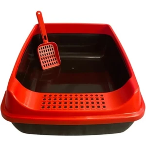 Chitto Elekli Açık Kedi Tuvaleti - Kırmızı ** (Kürek Hediyeli)