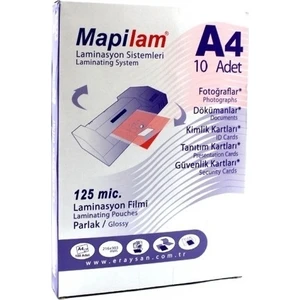 Mapilam A4 Laminasyon Filmi 125 Micron 10 Adet Güvenlik Kartları İçin Parlak