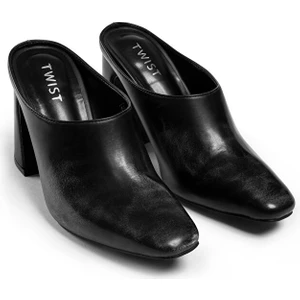 Kadın Deri Görünümlü Platform Topuklu Terlik Orta Topuklu Konforlu Tasarım  TS1250037007001