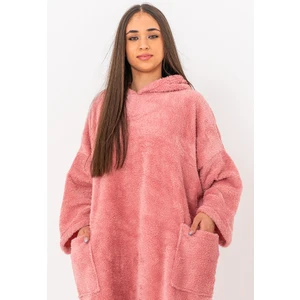 By Sezer Özer Tesettür Giyim Kapişonlu Fakir Kol Büyük Beden Panço Çift Taraflı Polar Bol Kesim