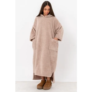 By Sezer Özer Tesettür Giyim Kapişonlu Fakir Kol Büyük Beden Panço Çift Taraflı Polar Bol Kesim