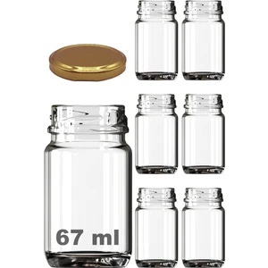 67 ml Metal Gold Kapaklı Shot Şişesi 67 cc Şeffaf Küçük Kavanoz 6 Adet