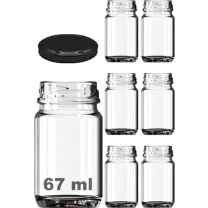 67 ml Metal Siyah Kapaklı Shot Şişesi 67 cc Şeffaf Küçük Kavanoz 6 Adet