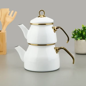 Ipek Doroty Emaye Çaydanlık - Beyaz / Altın - 2 Lt + 1,2 Lt
