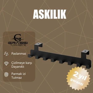 kapı arkası Askılık - Siyah, Paslanmaz Metal, Çizilmeye Karşı Dayanıklı, Parmak İzi Tutmaz, 8 Kancalı Askı