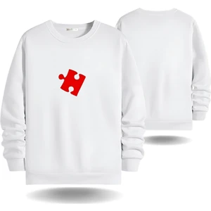 Puzzle Kalp Görselli Sevgililer Günü Bisiklet  Yaka Erkek Slimfit Sweatshirt 7013E