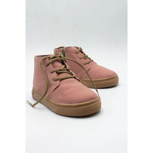 Bağcıklı Fermuarlı Deri Bebek Bot Pudra Pembe