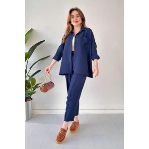 Ella Stylee Gömlek Yaka Keten İkili Takım Alt Üst