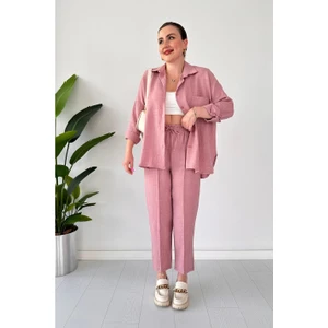 Ella Stylee Gömlek Yaka Keten İkili Takım Alt Üst