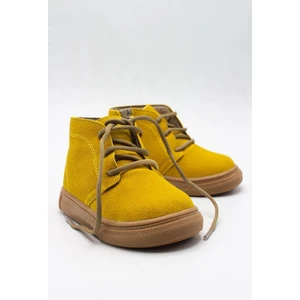 Hardal Renkli Deri Bebek Bot Bağcıklı ve Fermuarlı Su Geçirmez Kışlık Kullanım